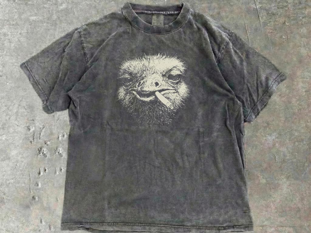 Ostrich T-Shirt - Perfect Farmer Gift - Farm Animal - Vintage/Y2K/Smoking Ostrich/Cigarette/Edgy Meme Funny Farm Bird Tee