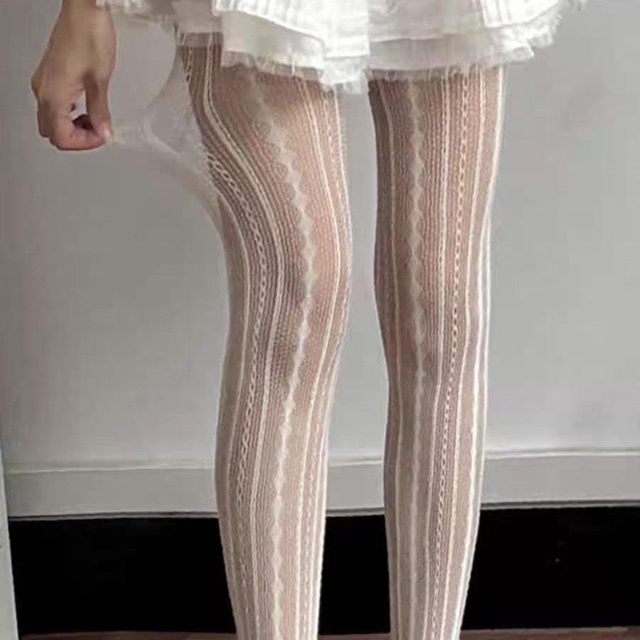 

Trendy Y2K Vertical Striped Fishnet Pants and Stockings Basic Packaging (White Card + OPP) белый