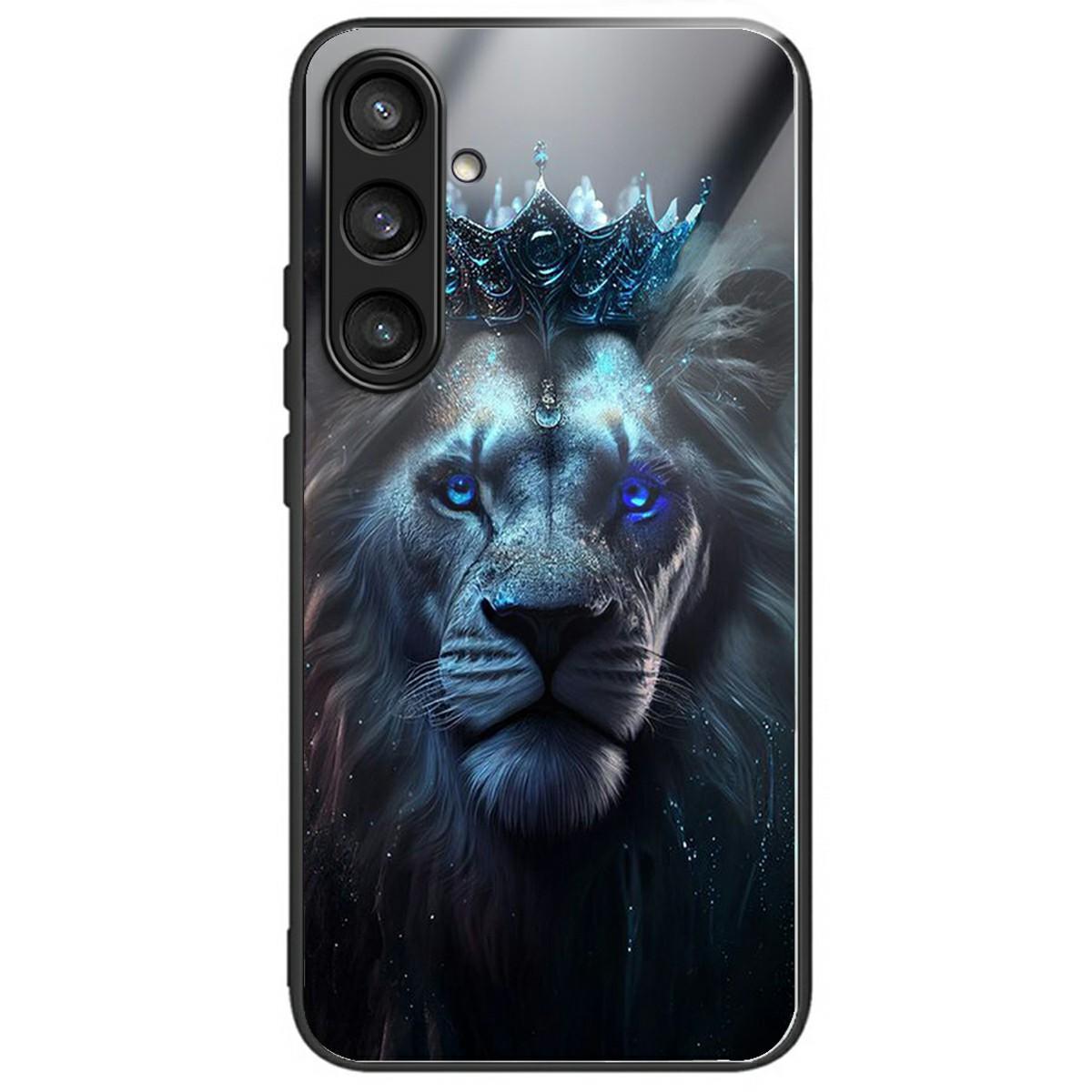 

For Samsung Galaxy A26 5G Case Tempered Glass Back Cover with Pattern Printing Lion Crown