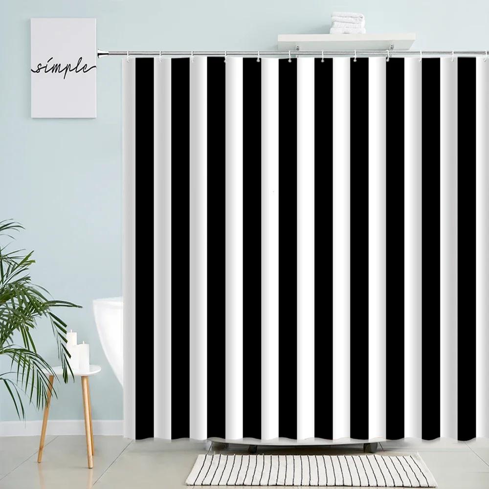 

Black And White Striped Shower Curtain Creative Design Geometric Bath Curtains Modern Minimalist Fabric Bathroom Decor Set Hooks W60H190(CM)-1 Pcs