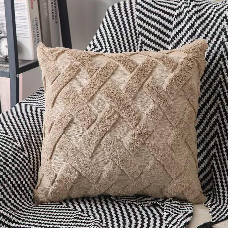 Solid Color Geometric Embroidered Plush Sofa Pillowcase