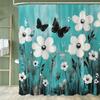 Beautiful And Elegant Blue Flowers Shower Curtain Partition Hanging Curtain With Hooks Washable Home Decoration Curtain