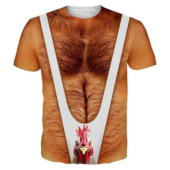 

Chest Hair Toupee T-Shirt, Men Funny Muscle Shirt with FALSE Chest Hair, Six S білий