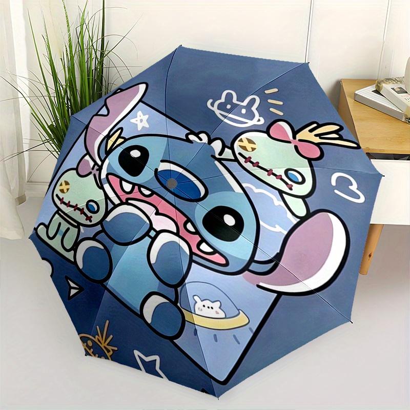 

Stitch,Cute Fully automatic themed umbrella 8 ribs durable iron frame, tri fold compact design, perfect as a gift, travel umbrella, unisex