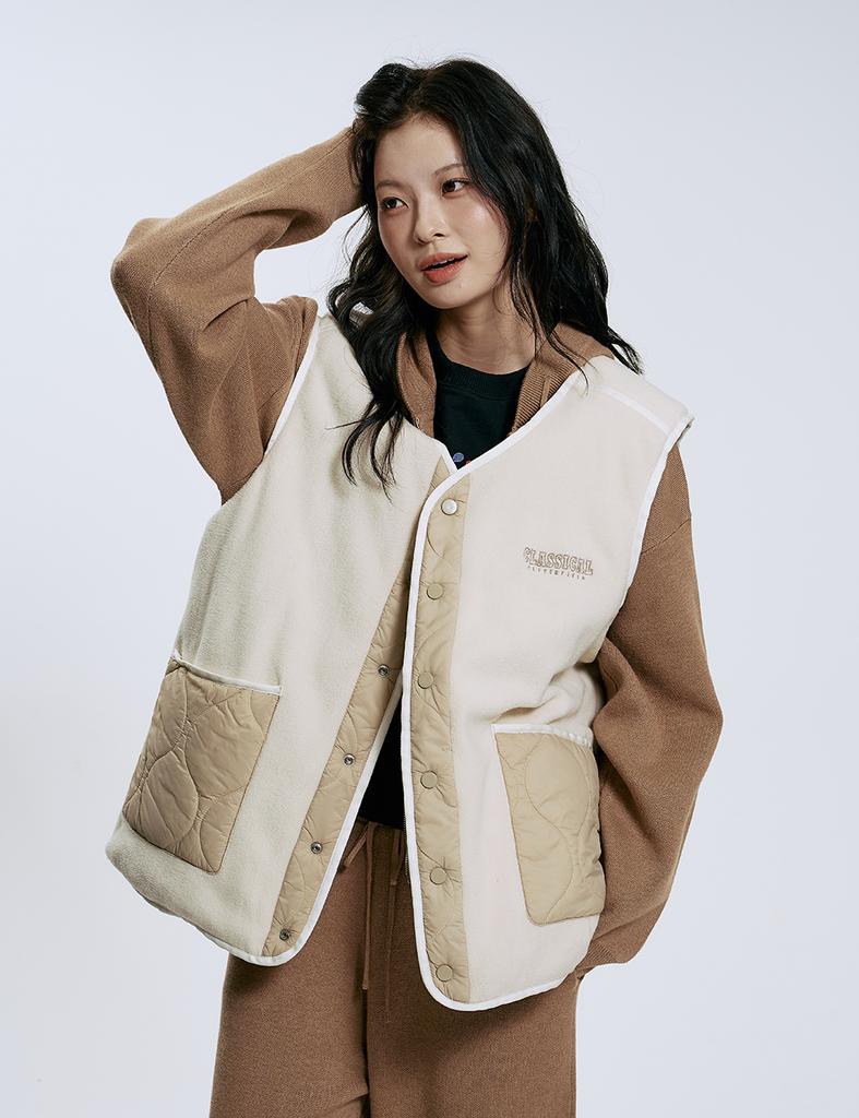 Clever Field Cozy Reversible Fleece Padded Vest_Beige