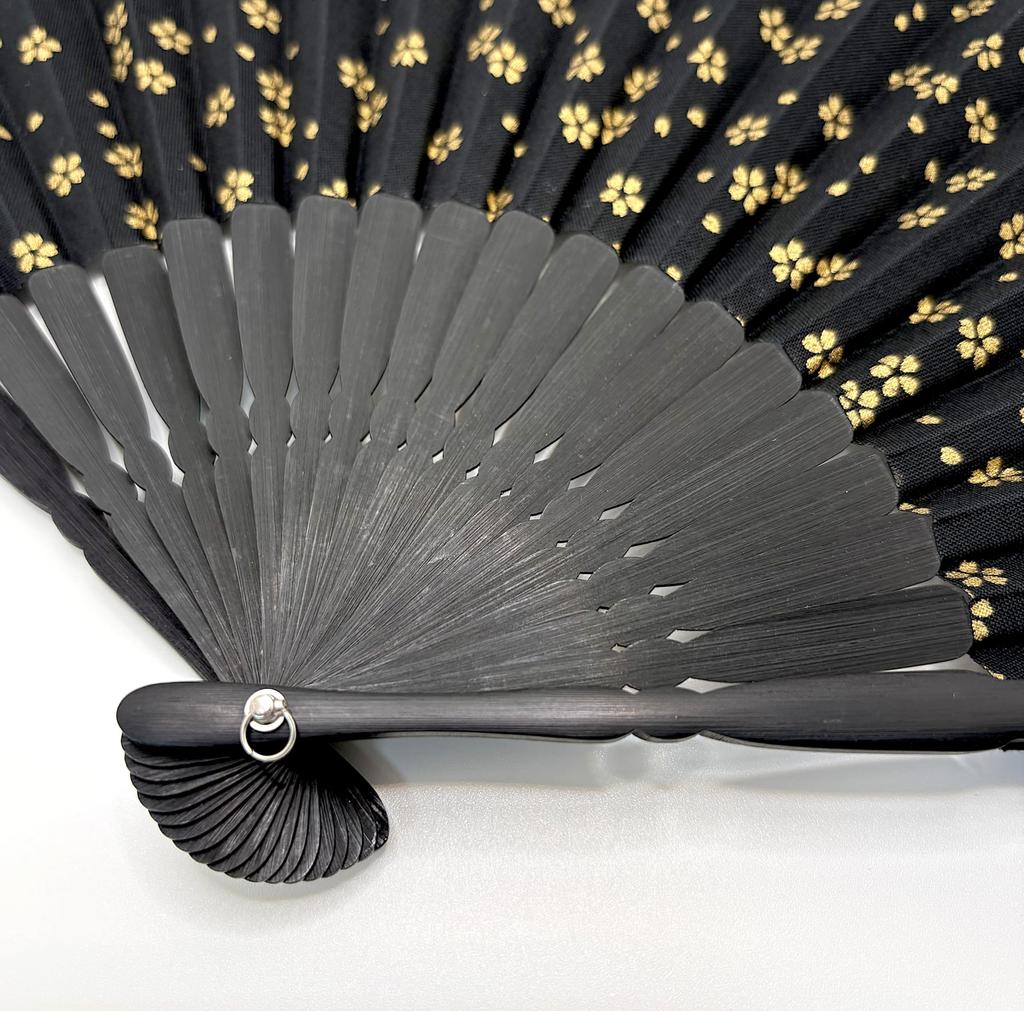 Folding Cherry Blossom Black with Gold Cherry Business Folding Fan [Hanakanzashi] Fan, Gold-Embossed Pattern, Men's & Women's, 100% Cotton, Approx.