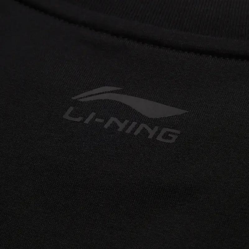 Li Ning Logo Print Fashion Skin-Friendly Comfortable Round Neck Pullover Short Sleeve T-Shirt Casual Sports Set Unisex Tops Black AHSU651-2+YKSV147-2