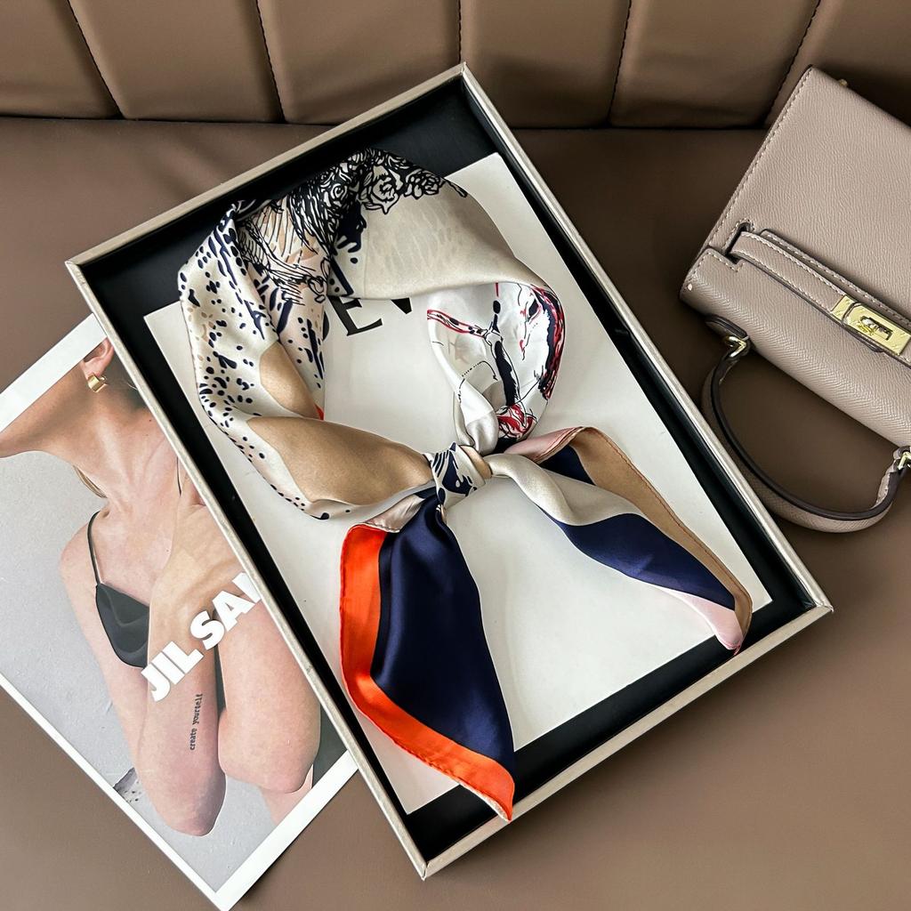 Hedvábný šátek pro ženy, módní všestranný, vysoký smysl, 70 čtverečních stop, ochrana krku, šátek, retro šátek, taška