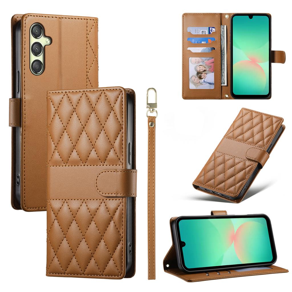 Etui dla Samsunga Galaxy A17 5G, Pikowanie w romby, Portfel z podstawką, Skórzane etui na telefon z długim/krótkim paskiem