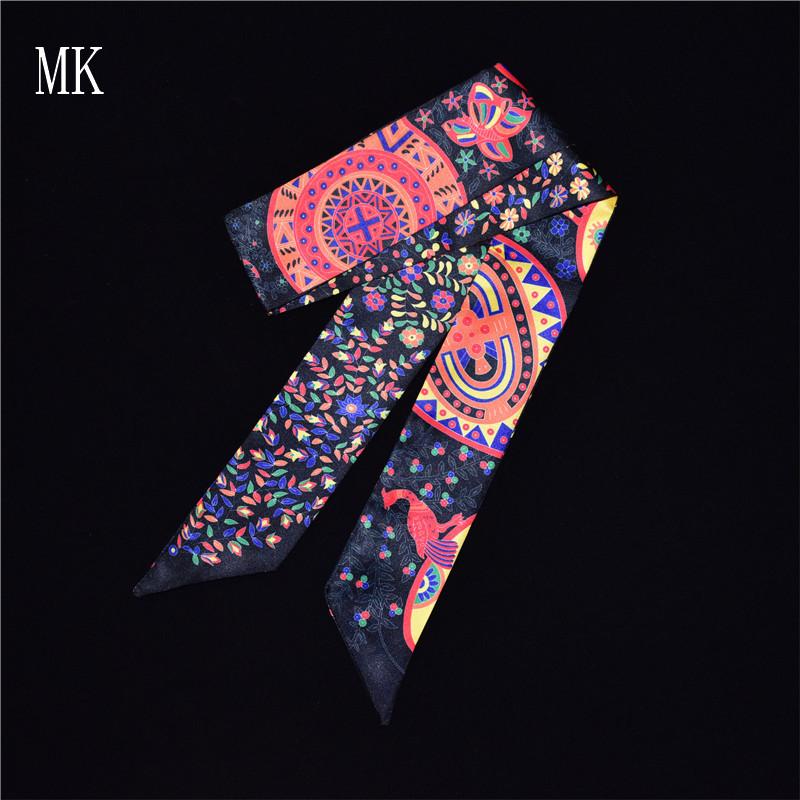 

New Design Bag Ribbons Small Floral Print Women Silk Scarf Fashion Brand Head Scarf Long Scarves For Handbag Wholesale