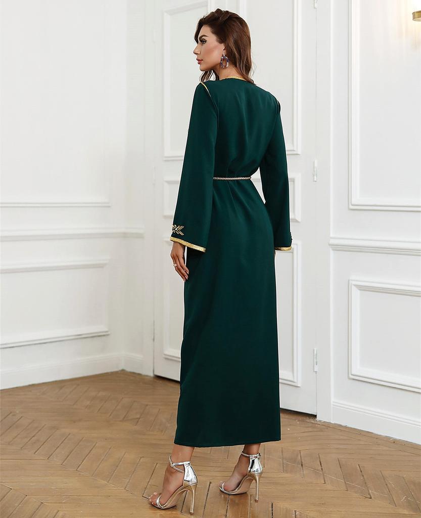 Vestido muçulmano de luxo, cor sólida, indústria pesada, strass, dubai, ramadã, manga comprida, abaya