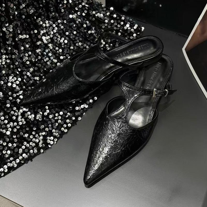 Fashion SUOJIALUN 2025 Summer New Brand Women Slipper Fashion Pointed Toe Ladies Elegant Muled Soft Flat Heel Outdoor Dress Sandal Slide