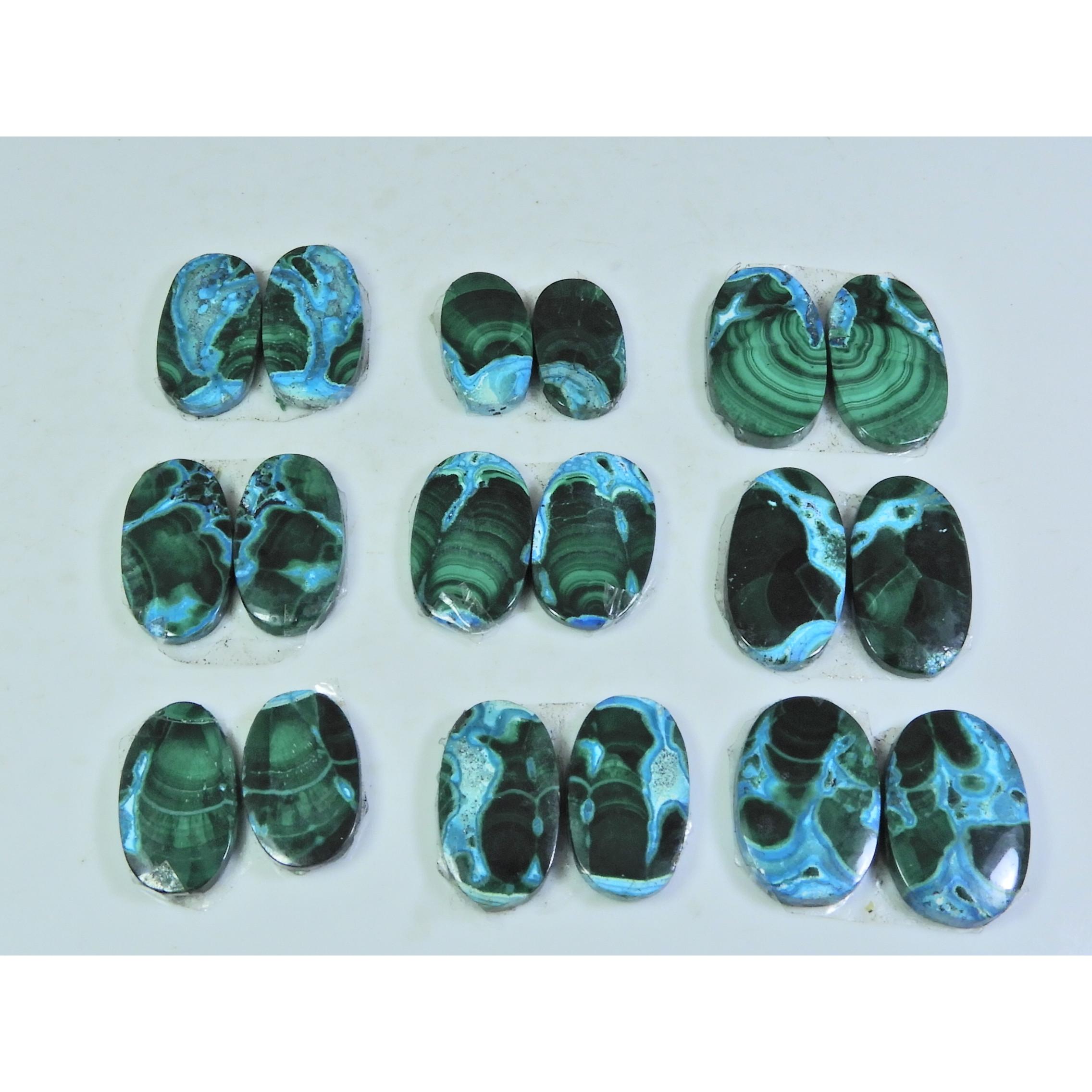 

16-22MM Natural Chrysocolla Malachite Pair Oval Cabochon Gemstone 9Pair Lot C-193