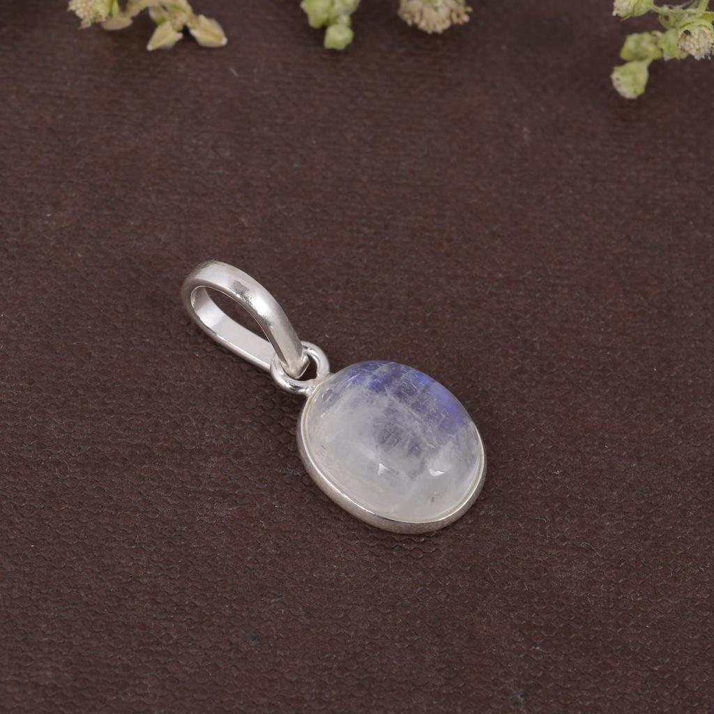 Oval Cabochon Moonstone Pendant Solid 925 Sterling Silver Gemstone Pendant Without Chain Jewelry For Women or Girls - 10.87 Gms
