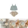 New 2024 Summer Baby Girl Cute Fresh Checkered Tank Top And Floral Skirt Shorts Set