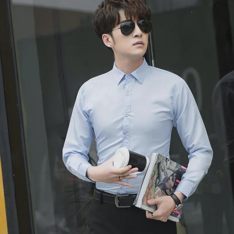 

Мужская белая приталенная рубашка с длинным рукавом в деловом стиле (Большие размеры и унисекс) XXL светло-синий