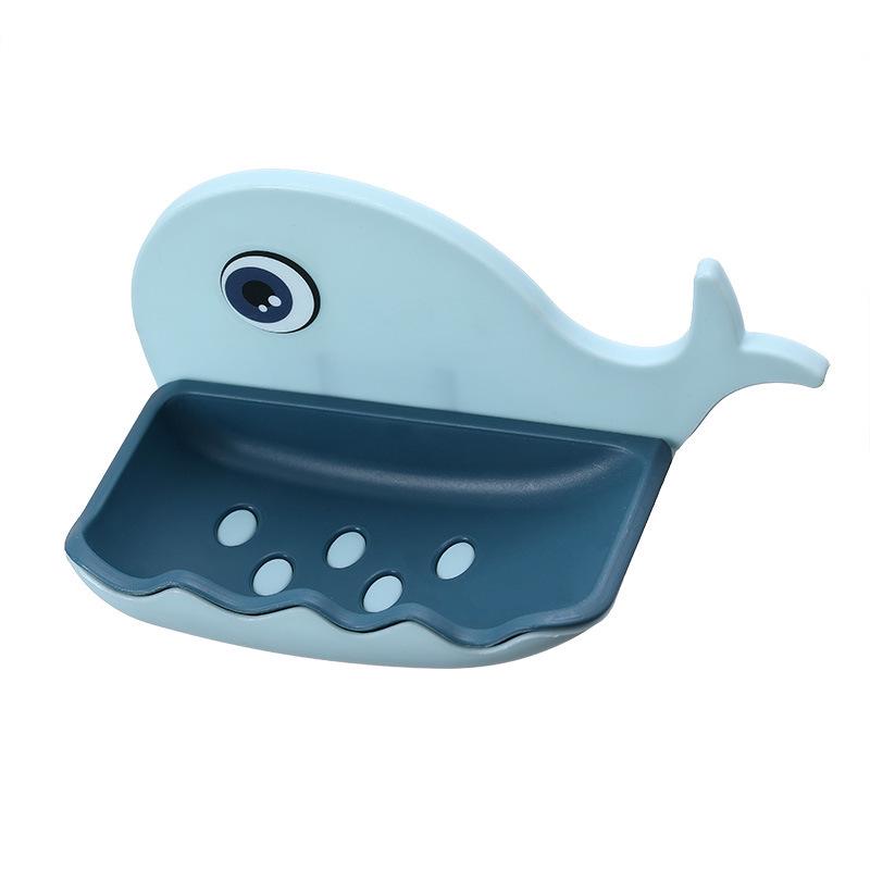 Little Whale Double Layer Soap Holder - No-Punch Drainage Bathroom Rack 13cm x 7.5cm синий