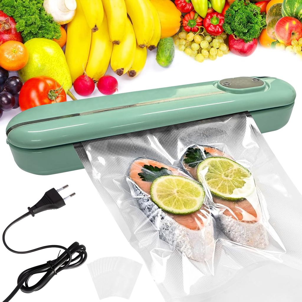 220V EU Plug Food Vacuum Sealer Packaging Machine with Free 10pcs Vacuum Bags Household Kitchen Food Vacuum Sealing