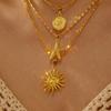 Multilayer Stainless Steel Flower Starfish Sun Pendant Necklace For Women Men Boho Ocean Beach Sea Star Choker Summer Jewelry