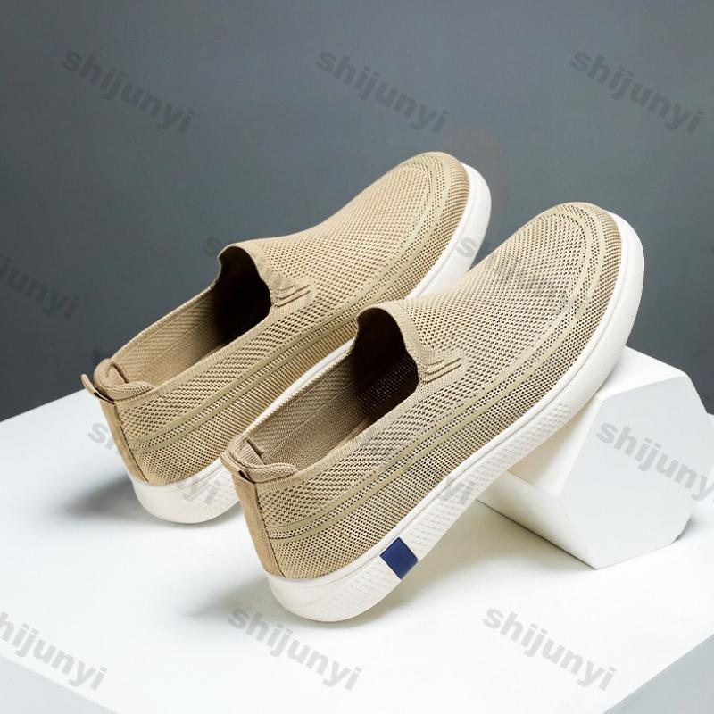 Fashion Men's Mesh Shoes Summer New Fly Weave Breathable Fashion Slip On Casual Flats Lightweight Comfortable Outdoor Vulcanized Shoes