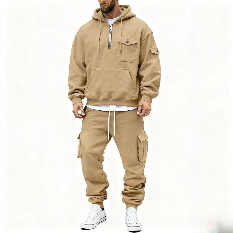 

New autumn and winter hooded sweater trousers casual jacket men s loose sports suit XXXL хакі