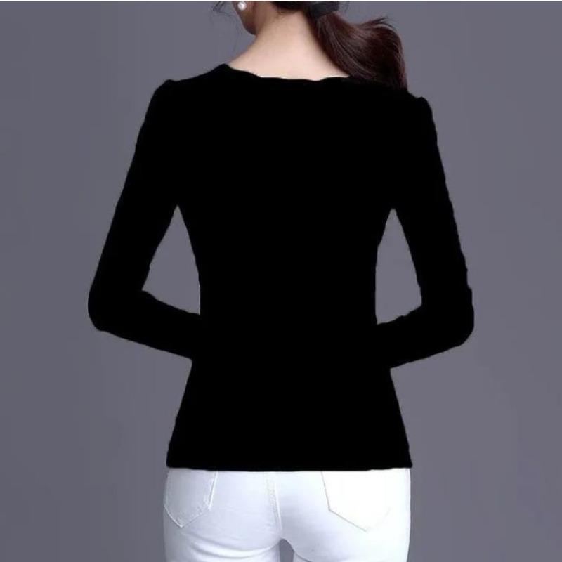 Podzim Zima Dámská košile na zapínání Černá krajka Tričko s dlouhým rukávem Vnitřní top větší velikosti