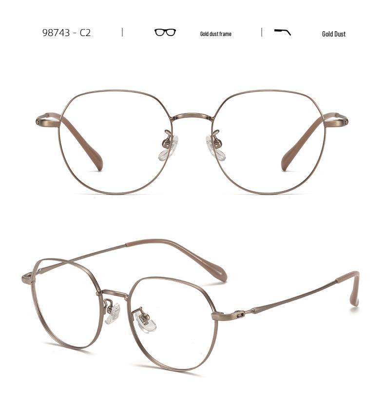 Ultraleichter Damen-Brillenrahmen aus reinem Titan - 49-eckig, Kleiner Rahmen, No-Makeup-Look, Influencer-Stil (98743)