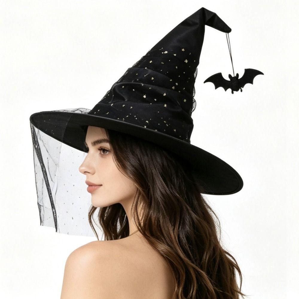 With Veil Wizard Cap Spider Bat Pendant Cosplay Accessories Masquerade Cap Halloween Party