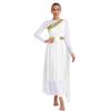 S-XXL Lyrical Worship Dance Dress One Shoulder Sleeveless Metallic Shiny Patchwork Slit Hem Tunic with Drape for Stage