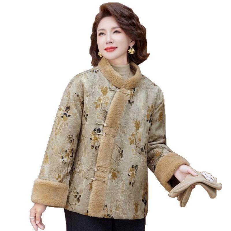 Winter new retro velvet padded jacket, disc buckle thickened warm women's padded jacket