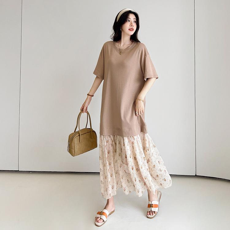 

DIMANAF 2025 Летнее платье больших размеров для женщин Повседневное цветочное винтажное длинное платье Базовое свободное платье с коротким рукавом Макси 2XL