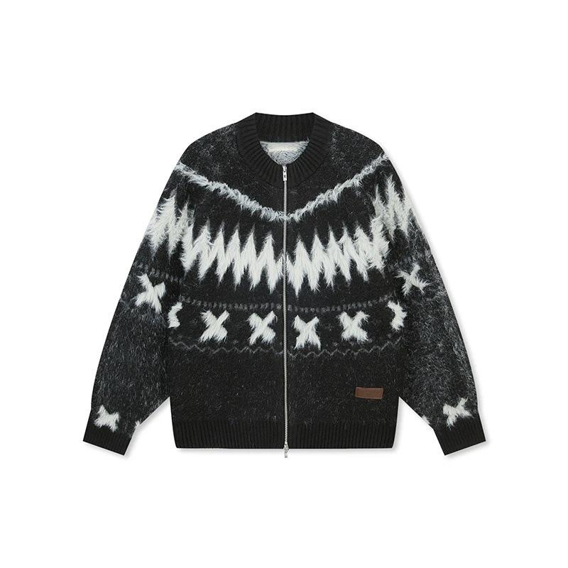 

Unisex Retro Fair Isle Color Block Knit Cardigan - Winter Warm, Loose Fit, Cozy Style Sweater XXL чорний