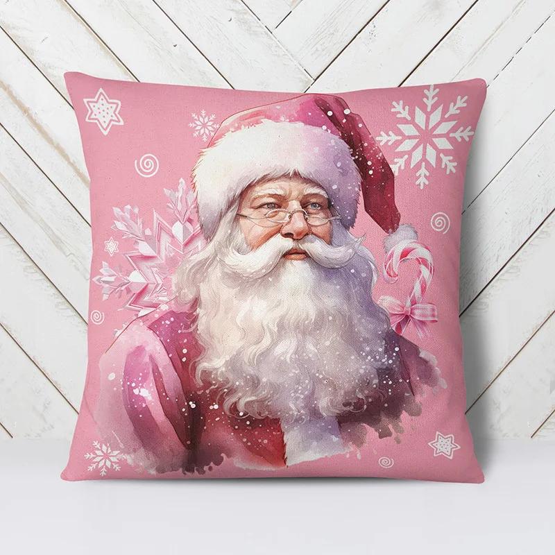 2024 New Christmas Pink Pillow Cases Living Room Sofa Ornaments Bedroom Home Decoration   Holiday Gifts