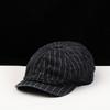 Hat Female Small Fresh Striped Octagonal Hat British Retro Artistic Painter Hat Cowboy Newsboy Hat