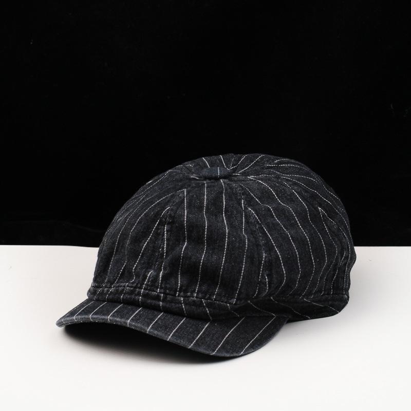 Hat Female Small Fresh Striped Octagonal Hat British Retro Artistic Painter Hat Cowboy Newsboy Hat