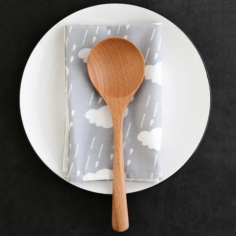 4Pcs Wooden Spoon Japanese Ramen Soup Spoon Kitchen Ladle Big Dining Serving Spoon Wood Spoon Set Cutlery Restaurant Tableware