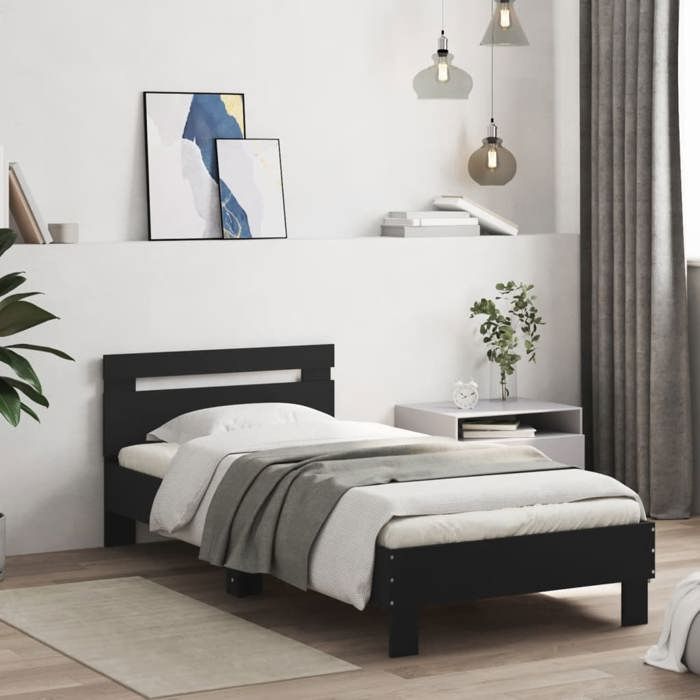 VidaXL Bed Frame with Headboard Black 75x190 Cm Engineered Wood 838569