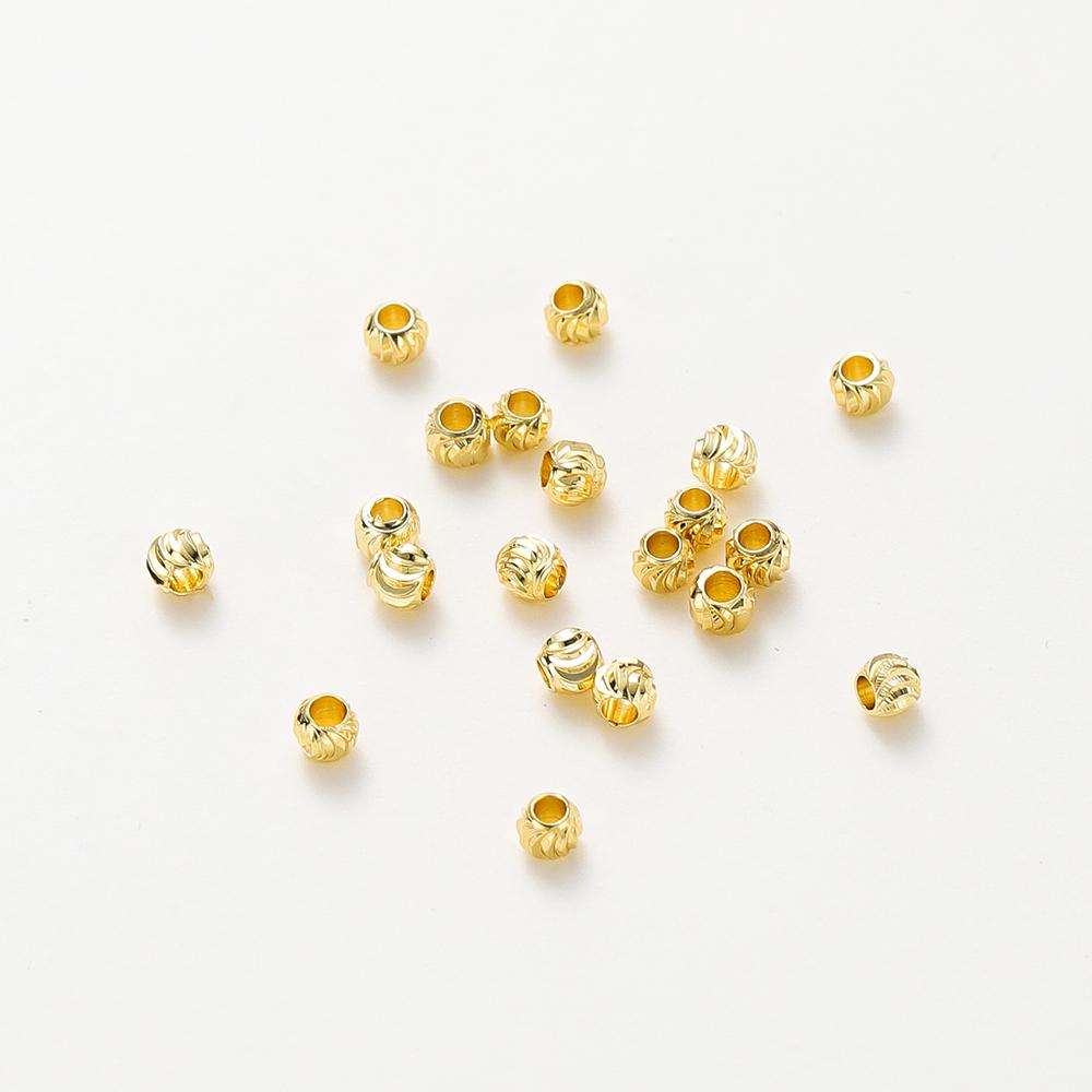 50pcs DIY Jewelry Accessories 14K 18K Gold Plated Striped Cut Flower Beads 2.5 3 4 5 6mm Spacer Beads Bulk Hand Beading Material
