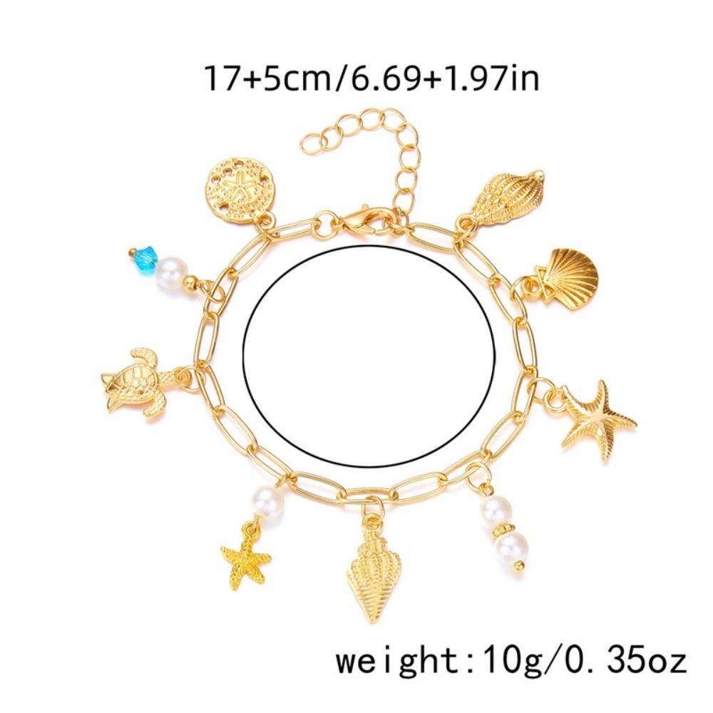 Boho Shell Starfish Bracelet Pearl Bohemian Beach Jewelry Metal Gold Bracelet Party Jewelry