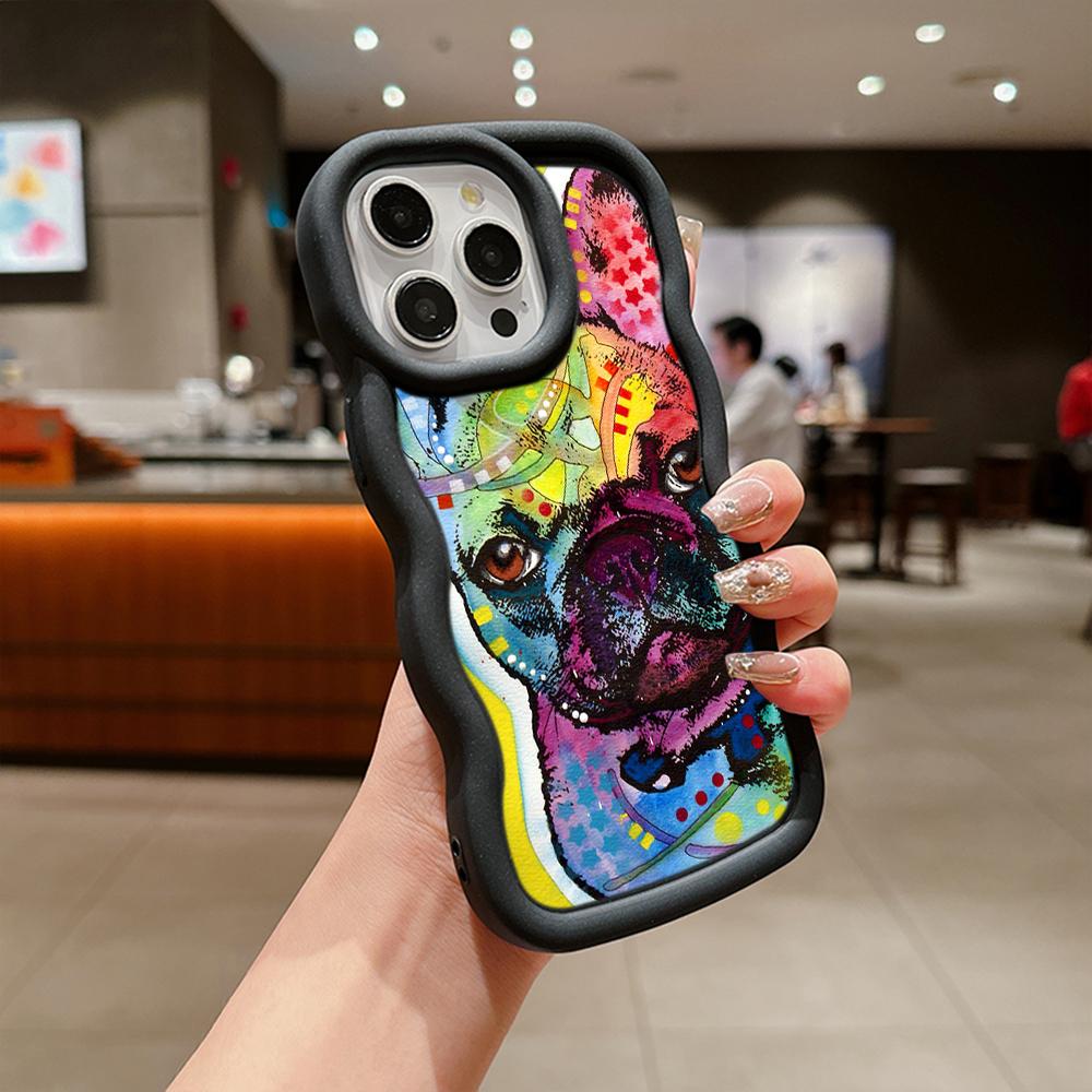 

Мягкий чехол для телефона Macaron Big Wave для iPhone 11 12 13 14 15 Samsung A13 A14 A15 A24 A53 A54 A55 Xiaomi Redmi Note 13 12C, чехол A44, французский бульдог, собака Samsung A15 (5G)