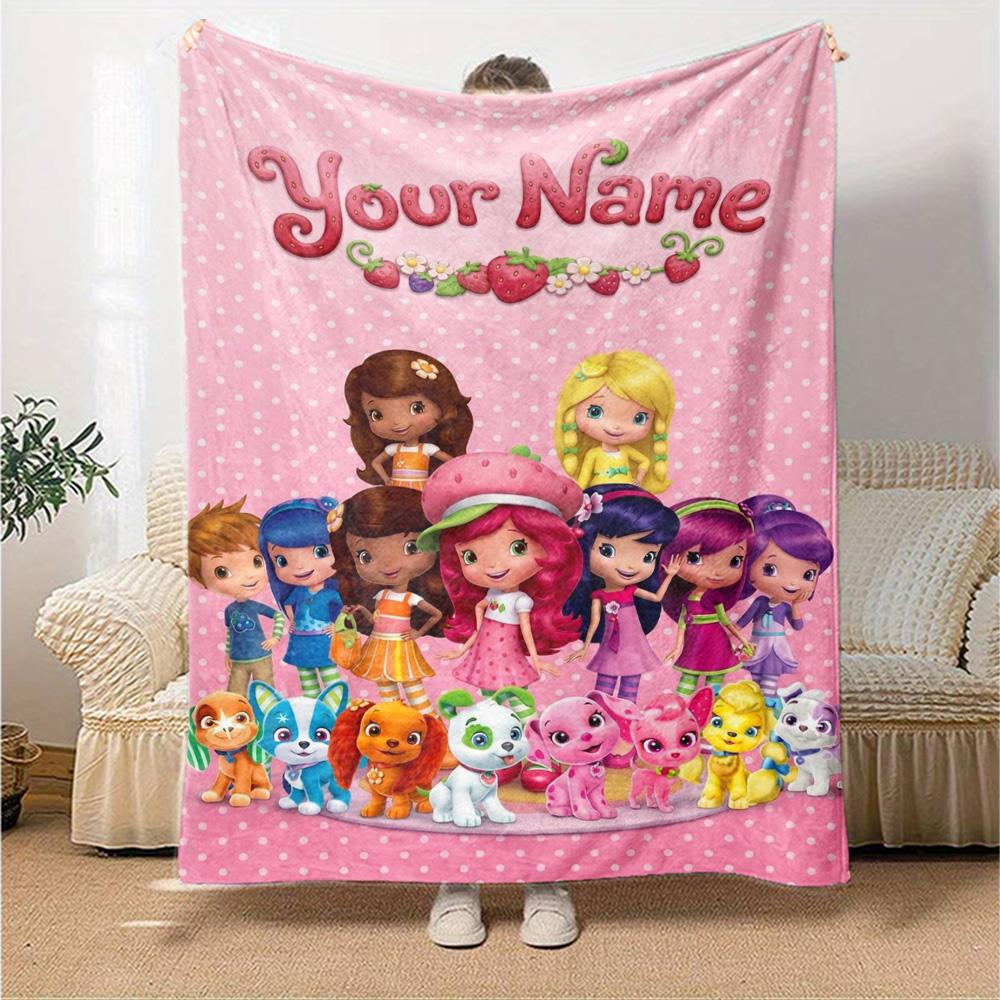 Name Custom Strawberry short cake Print Flannel Blanket High Quality Warm Comfortable Cover for All Seasons Perfect for Gifts Home Decor