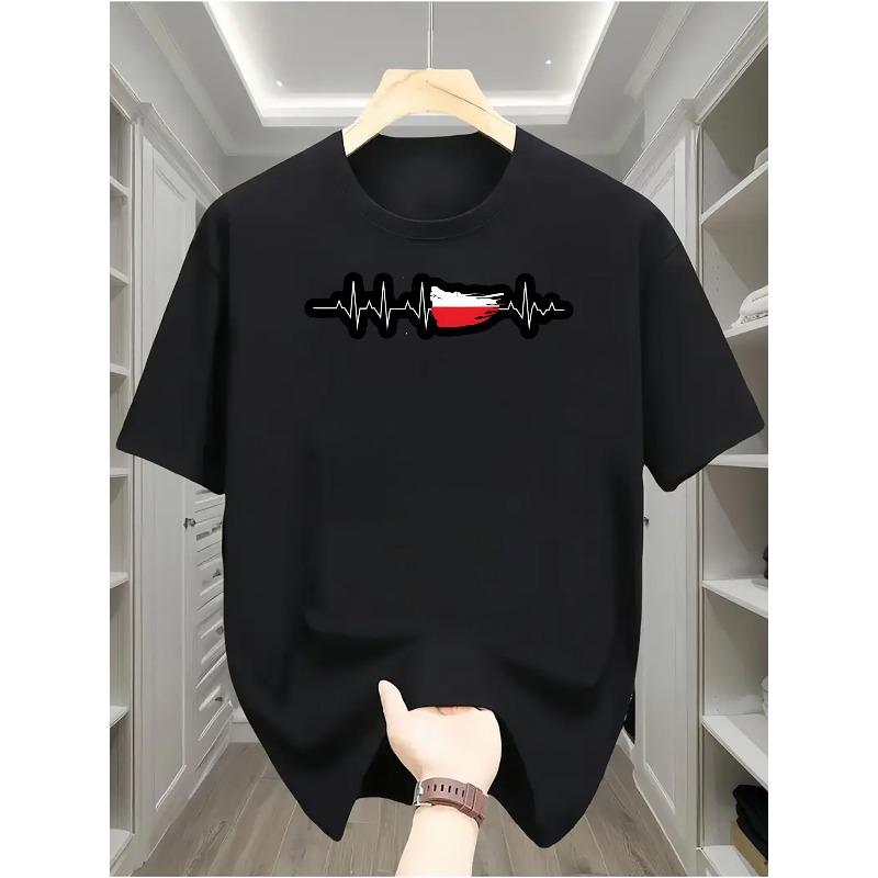 Men's Casual T-shirt with Polish Flag Print - Round Neck Short Sleeves, All-season Comfortable Top, Suitable for Daily Wear and Casual Outings
