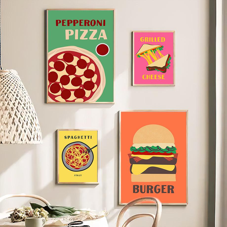 Pizza Ramen Tacos Burger Spaghetti Grilled Cheese Posters Prints Canvas Painting Nordic Wall Art Pictures Kitchen Room Decor