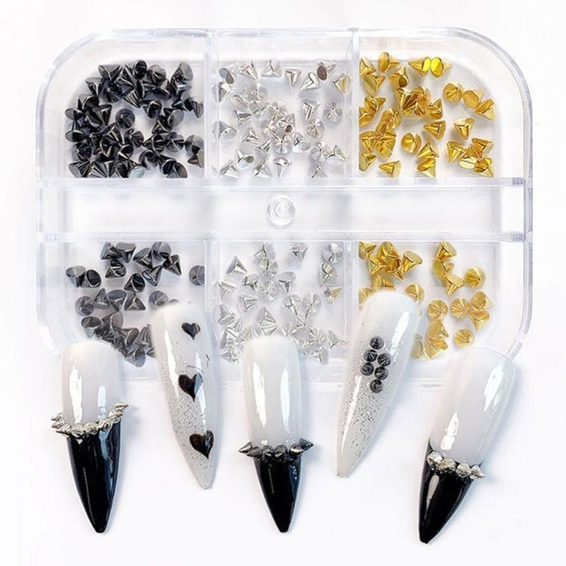 Pack Of 6 Unique Style Metal Nail Art Studs Assorted Shapes Bold Gothic Decorations For DIY Manicure Designs