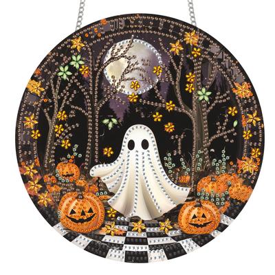 Reofrey DIY 5D Diamond Art Hanging Ornament Kit Halloween Ghost Diamond Painting Pendant Art Kit Garden Handmade Gift - Wall, Window, Door,