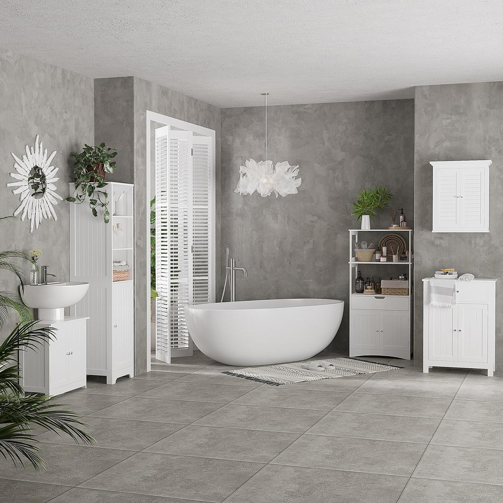 Slim Bathroom Storage Cabinet, Tall Bathroom Cabinet with 3 Open Shelves and Adjustable Shelf, White