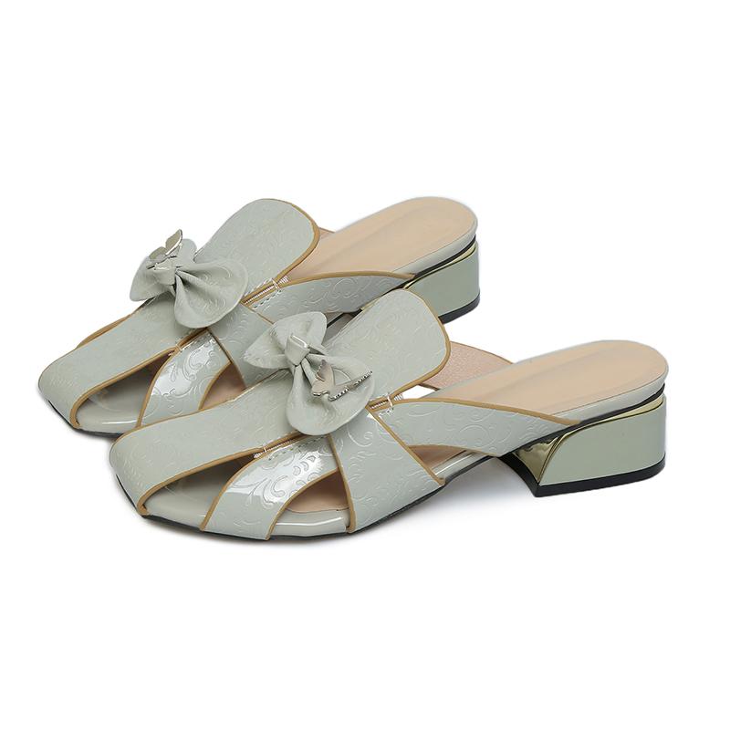 

Fashion Female Baotou Slippers Summer New Round Head Hollow Open Toe Butterfly Knot Anti-slip Wear-resistant Heel Shoes 42 серый