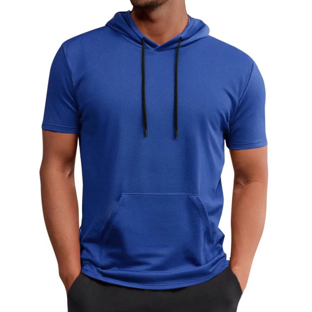 Men's Hooded Pocket Short Sleeved Casual And Comfortable Short Sleeved Top