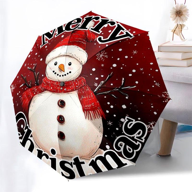 Merry Christmas Snowman StickerUmbrella with Cute Design,Portable 3-Fold Compact Umbrella for Men&Women,Valentine's Day Mother's Day Hallowe