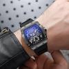 Hollow Richard Wine Barrel Shape Quartz Watch For Men Business Calendar Silicone Strap